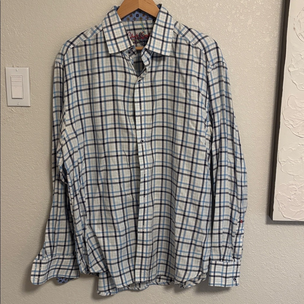 Robert Graham Flip Cuff Mens XL Classic Fit Button Down Shirt white Green Stripe